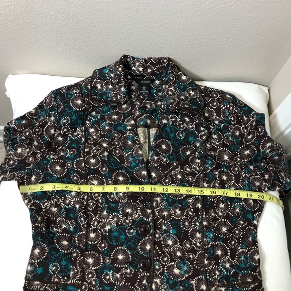 Ali miles Linen Long Sleeve 3 Buttons Brown Teal White Print Jacket 10 - Picture 12 of 15
